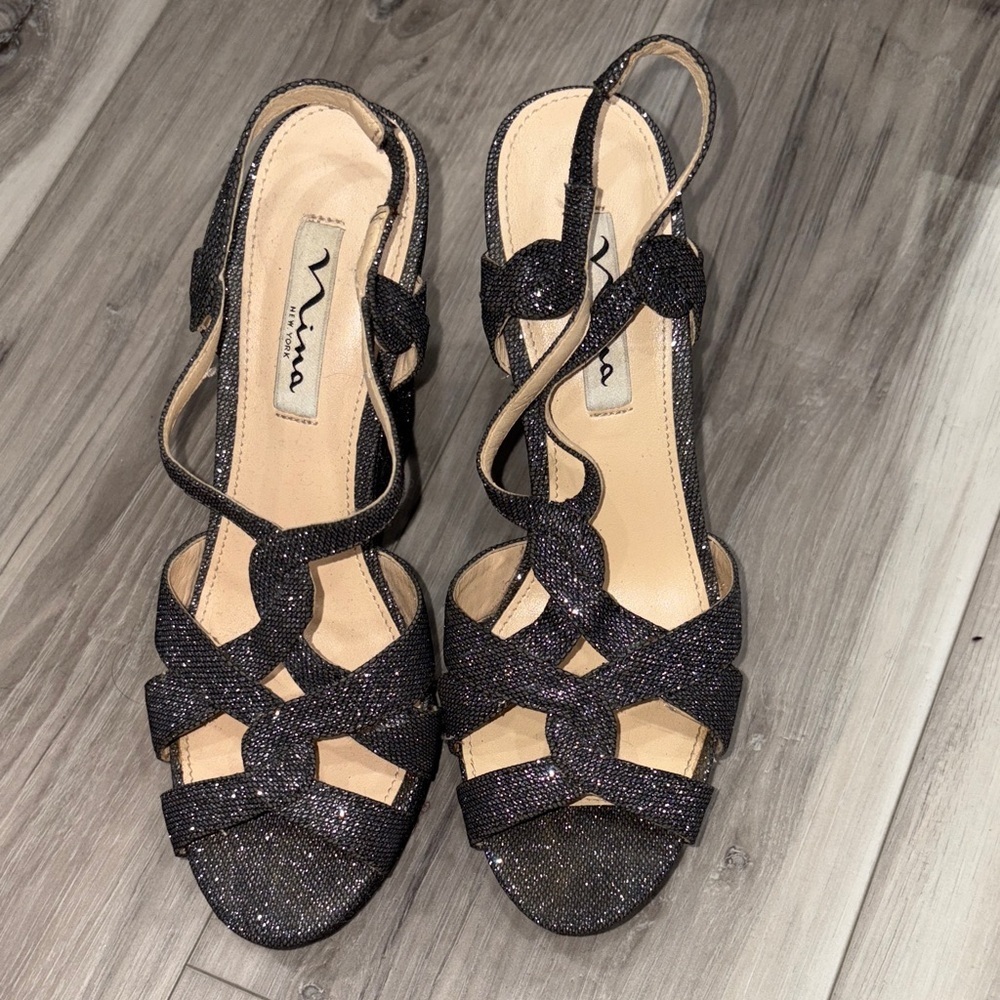 Nina Sparkling Black Strappy Heels